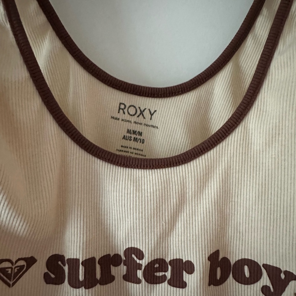 Roxy Tank Y2K Revival Lettuce Edge Parchment Rib Knit Medium Surf BNWT - Picture 5 of 6